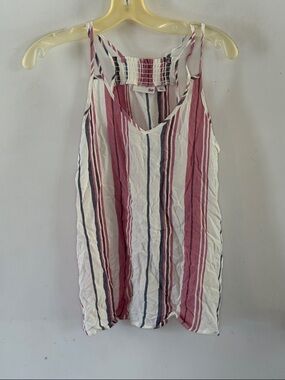 So white tank top with pink indigo stripes Size Small